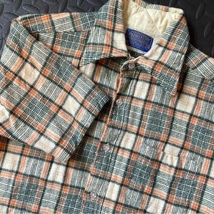VTG PENDLETON Wool Plaid Short Sleeve Button Up Casual Shirt Orange Black Medium